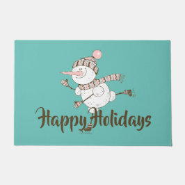 Felpudo Whimsical Ice Sking Snowman Personalizable