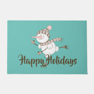 Felpudo Whimsical Ice Sking Snowman Personalizable