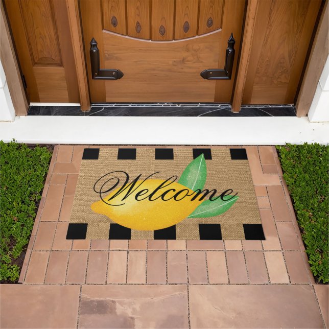 Felpudo Whimsical Lemon Welcome Doormat – Faux Burlap (Exterior)