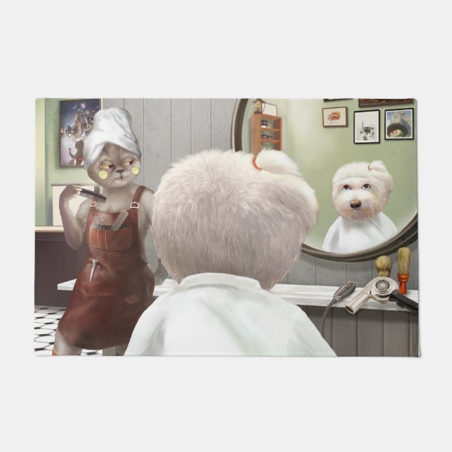 Felpudo Whimsical Mascota Barber Shop (Anverso)