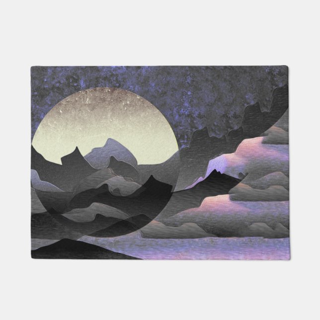 Felpudo Whimsical Moon and Mountains Abstract Art (Anverso)