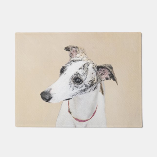 Felpudo Whippet, inglés Whippet, broche, blanco, brindle, (Anverso)