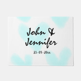 Felpudo white simple minimal text style wedding blue heart