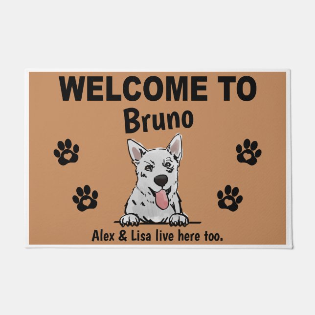 Felpudo White Swiss Shepherd Welcome Personalized Custom (Anverso)