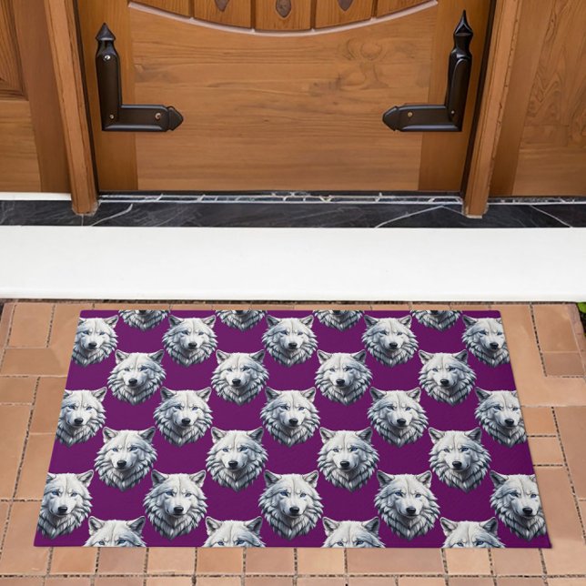 Felpudo White Wolf Head Pattern Design Purple  (Subido por el creador)