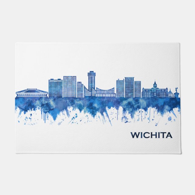 Felpudo Wichita Kansas Skyline Blue (Anverso)