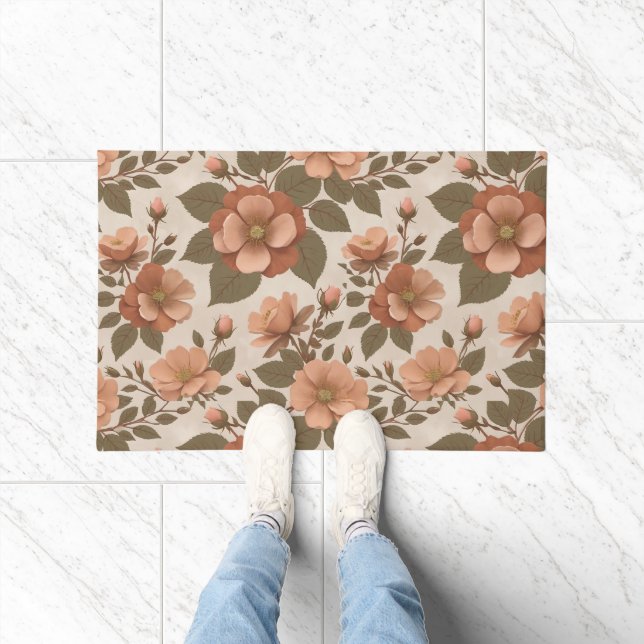 Felpudo Wild Rose Blooms In Earthy Shades Of Terracotta  (Interior)