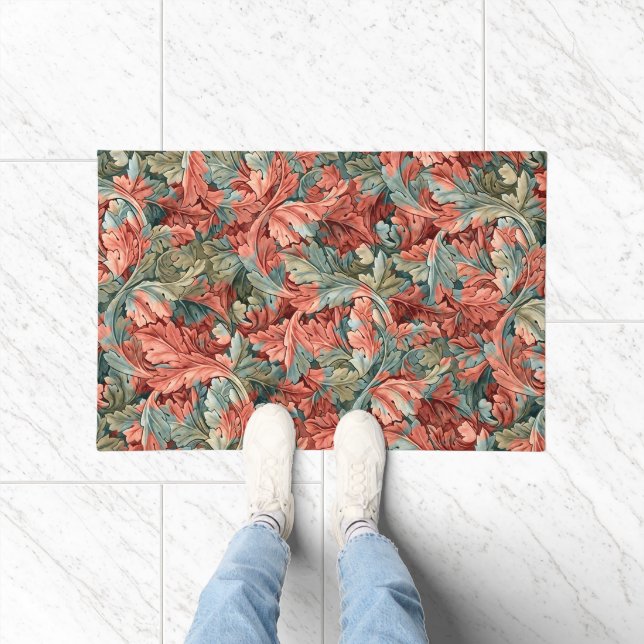 Felpudo William Morris Acanto Rojo Rust Verde Salvia (Interior)
