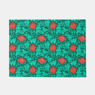 Felpudo William Morris Anemone, rojo profundo y turquesa