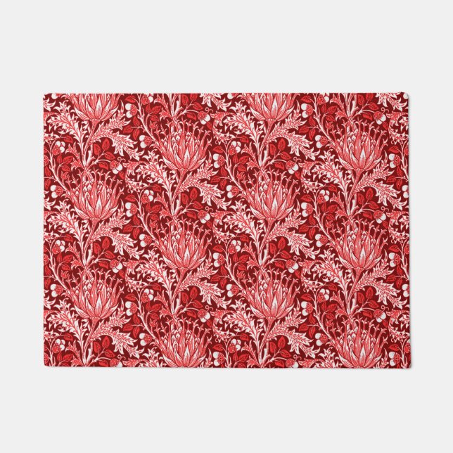 Felpudo William Morris Damask, rojo oscuro y blanco (Anverso)