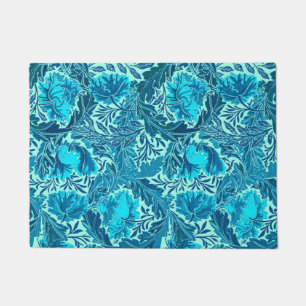 Felpudo William Morris floral, azules añiles y turquesa