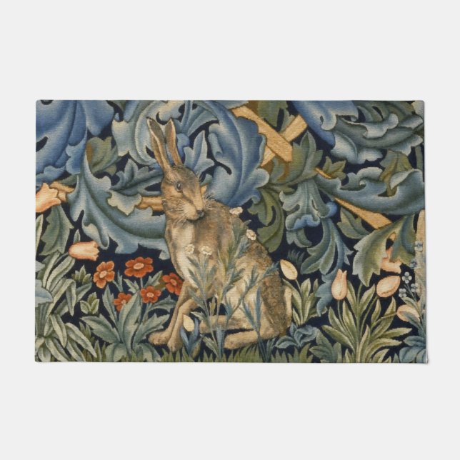Felpudo William Morris Forest Rabbit Floral Art Nouveau (Anverso)