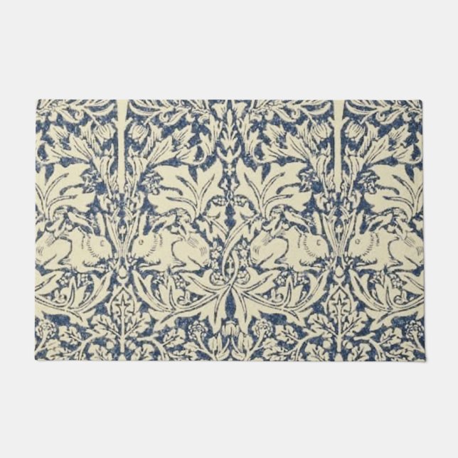 Felpudo William Morris, gris azul, patrón, Art Nouveau, vi (Anverso)