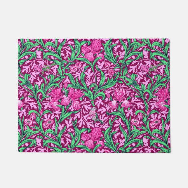 Felpudo William Morris Irises, Fuchsia rosa y vino (Anverso)