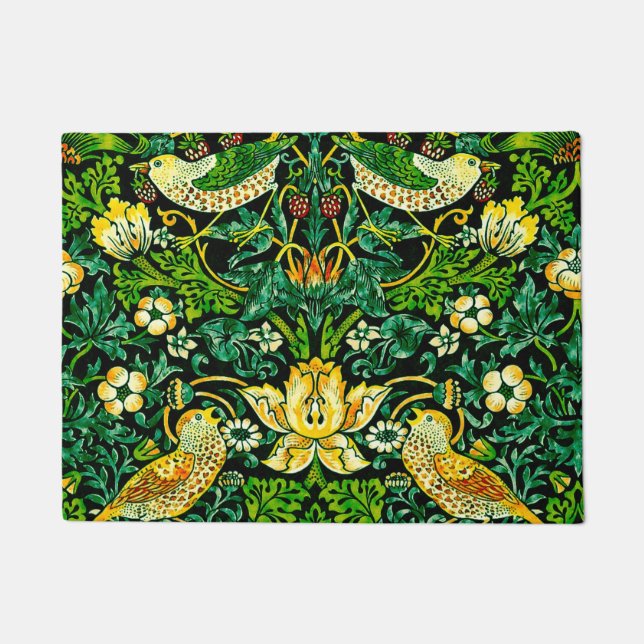 Felpudo William Morris Strawberry Thief Green Y Naranja (Anverso)