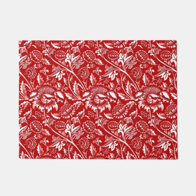 Felpudo William Morris Sunflower, rojo profundo y blanco (Anverso)