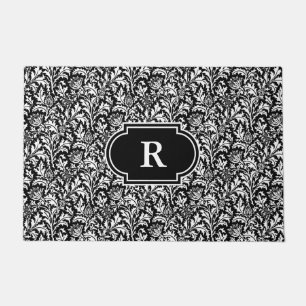 Felpudo William Morris Thistle Damask, negro y blanco