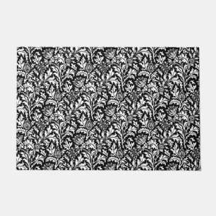 Felpudo William Morris Thistle Damask, negro y blanco