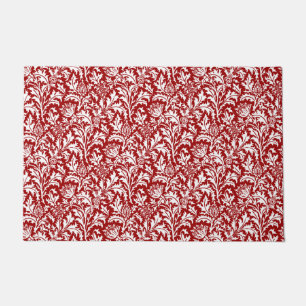 Felpudo William Morris Thistle Damask, rojo oscuro y blanc