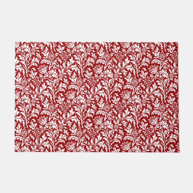 Felpudo William Morris Thistle Damask, rojo oscuro y blanc (Anverso)
