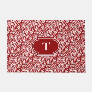 Felpudo William Morris Thistle Damask, rojo oscuro y blanc