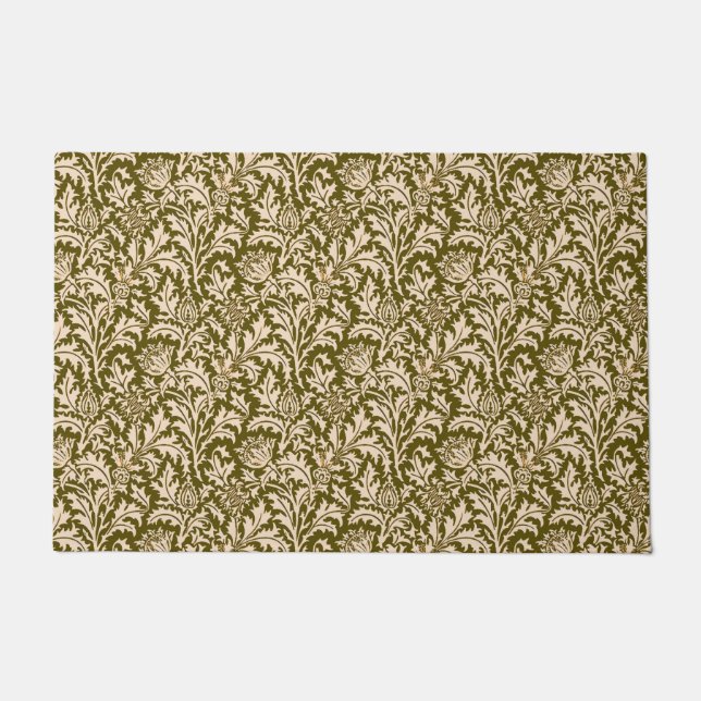 Felpudo William Morris Thistle Damask, Taupe Tan y Beige (Anverso)