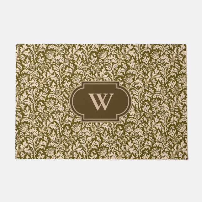 Felpudo William Morris Thistle Damask, Taupe Tan y Beige (Anverso)