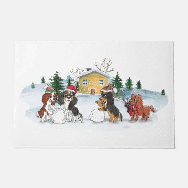 Felpudo Winter Cavalier King Charles Spaniel Doormat (Anverso)