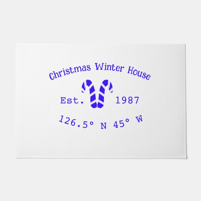 Felpudo Winter Christmas house blue candy canes est. Year  (Anverso)