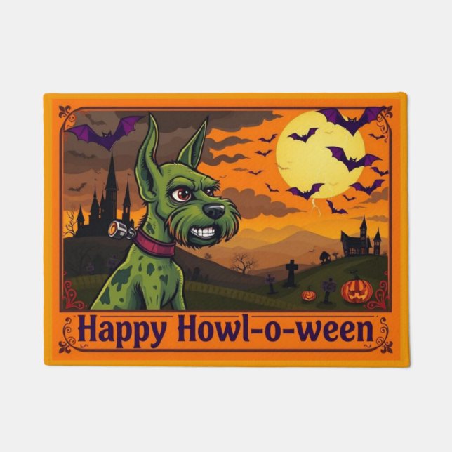 Felpudo Wire Fox Terrierstein Feliz Cómo-lan-halloween (Anverso)