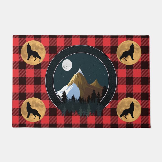 Felpudo Wolf Howling Full Moon Door Mat (Anverso)
