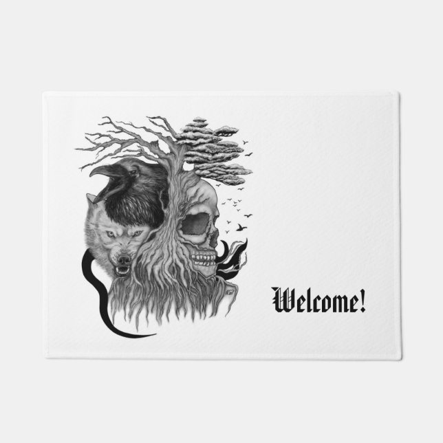 Felpudo Wolf y Raven con el cráneo (Anverso)