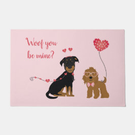 Felpudo Woof You Be Mine Valentine Dogs