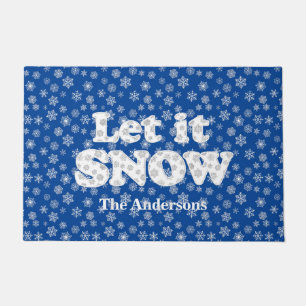 Felpudo Word Art - Déjalo nevar con fondo nevado