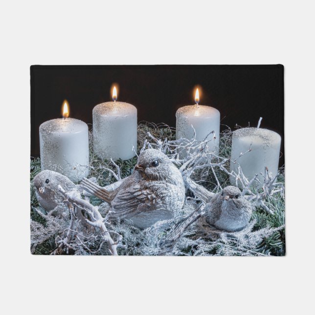 Felpudo Wreath de advenimiento blanco (Anverso)