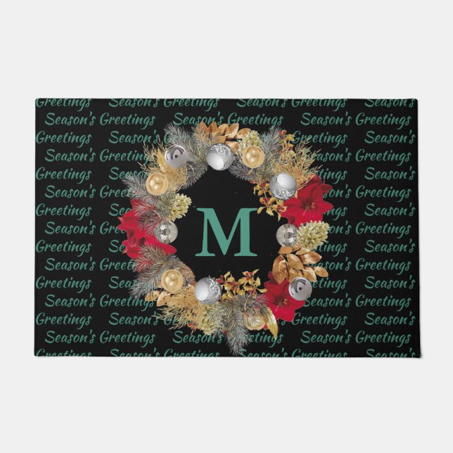 Felpudo Wreath de los Navidades Mint Green MONOGRAM (Anverso)