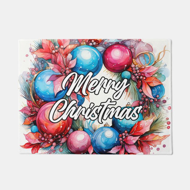 Felpudo Wreath de Navidades decorativos | Felices fiestas (Anverso)