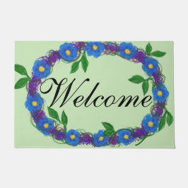 Felpudo Wreath floral violeta azul de bienvenida