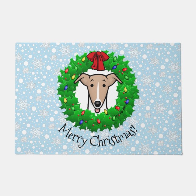 Felpudo Wreath & Lights Whippet - Amanecer y blanco (Anverso)