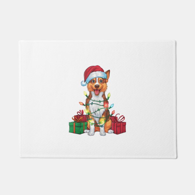 Felpudo Xmas Iluminando Santa Hat Australian Kelpie Dog Ch (Anverso)