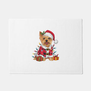 Felpudo Xmas Iluminando Santa Yorkshire Terrier Dog Christ