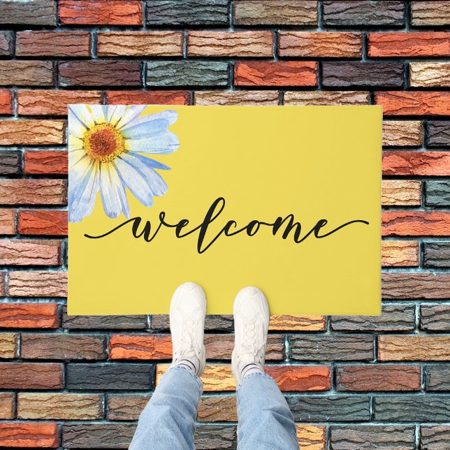 Felpudo Yellow Bright Daisy Trendy Welcome Mat (Subido por el creador)