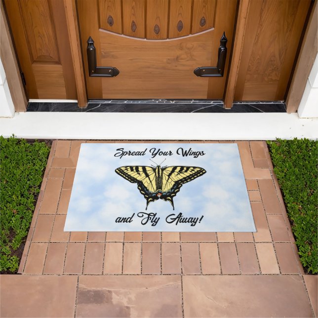 Felpudo Yellow Swallowtail Butterfly Blue Sky Personalized (Exterior)