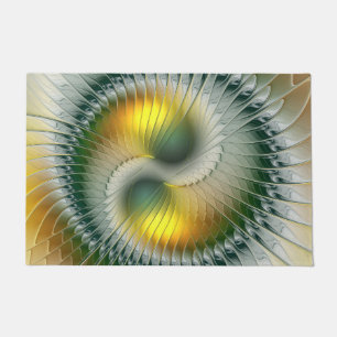 Felpudo Yin Yang Verde Amarillo Fractal Abstracto Colorido