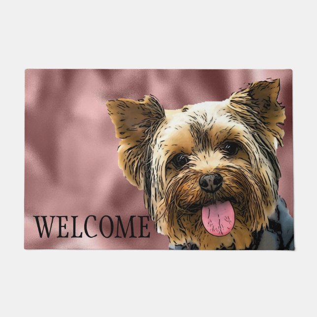 Felpudo Yorkie Welcome Cute Dog Mascota Yorkshire Terrier  (Anverso)