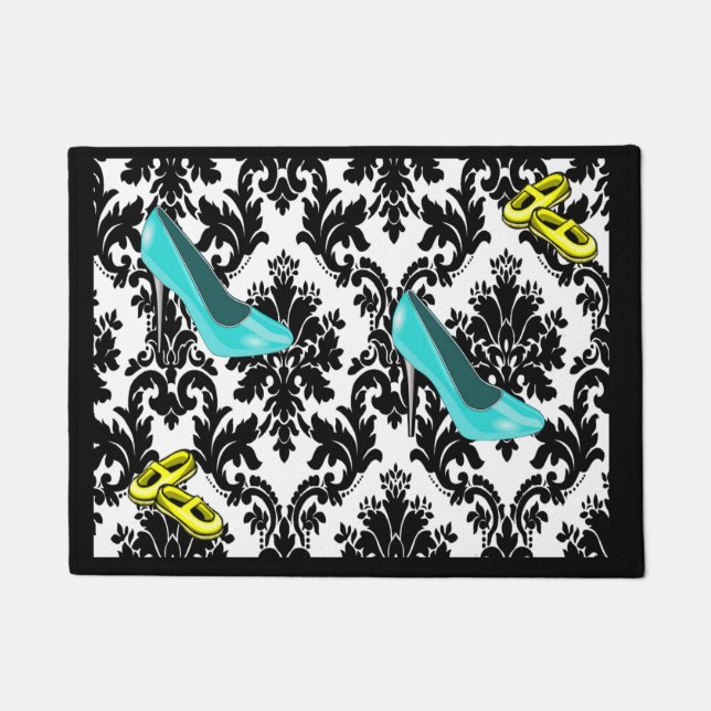 Felpudo Zapatos blancos azul negro Doormat (Anverso)