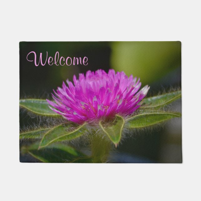 Felpudo Zazzle rosa Gomphrena (Anverso)