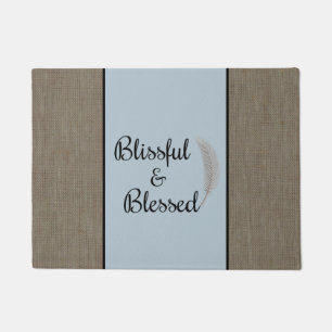 Felpudo Zen angel rústico plumas azul burlap print doormat