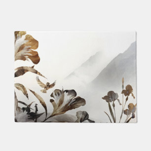 Felpudo Zen Montaña Brumosa Pájaros Minimalista Naturaleza