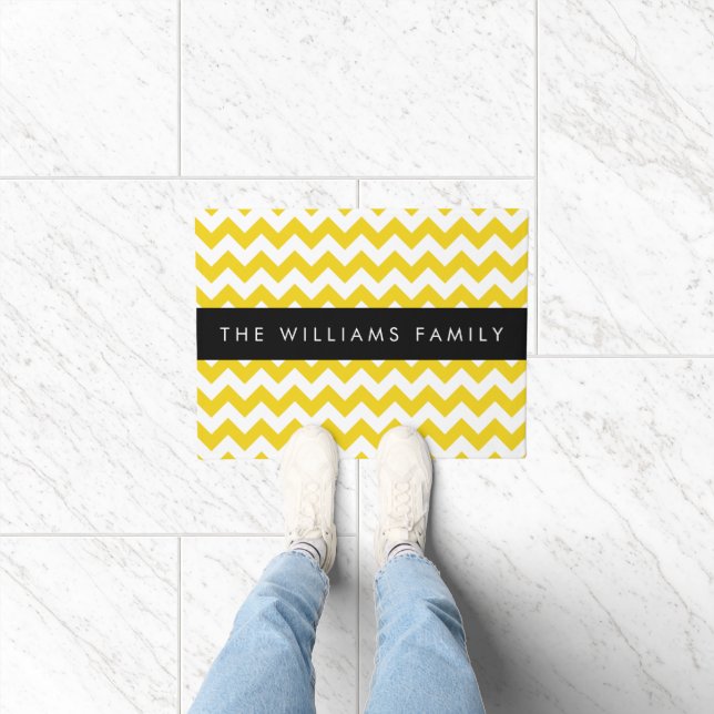Felpudo Zigzag Amarillo, Chevron Amarillo, Tu Nombre (Interior)